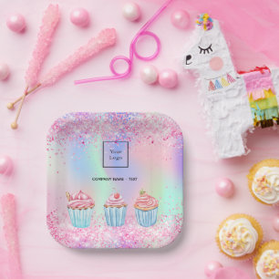 Blush pink purple baking cupcakes logo paper plate