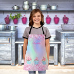 Blush pink purple baking glitter cupcakes name apron<br><div class="desc">A trendy holographic,  iridescent background with unicorn colours and rainbow colours in pink,  purple,  rose gold,  mint green. Decorated with faux glitter dust in pink and 3 cupcakes. Personalize and add your name.  The name is written with a modern hand lettered style script.</div>