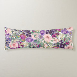 Blush Pink Purple Floral Sage Green Leaves Body Pillow