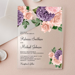 Blush Pink Purple Floral Wedding Acrylic Invitations