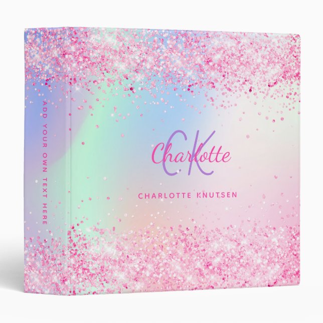 Blush pink purple glitter dust holographic name binder (Front/Spine)