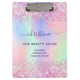 Blush pink purple glitter dust iridescent business clipboard