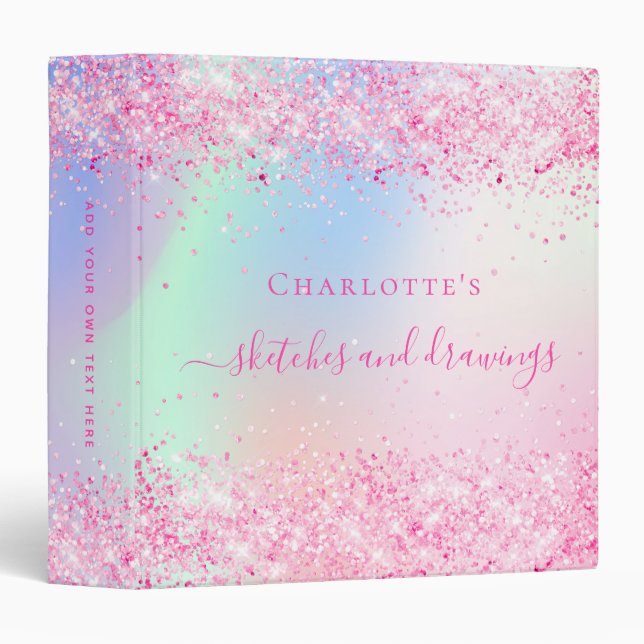 Blush pink purple glitter holographic name  binder (Front/Spine)