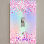 Blush pink purple holographic name light switch cover<br><div class="desc">Rainbow,  holographic background in pink,  purple and mint green.  Decorated with confetti.  Personalize and add a name,  purple coloured letters.  The name is written with a modern hand lettered style script.</div>