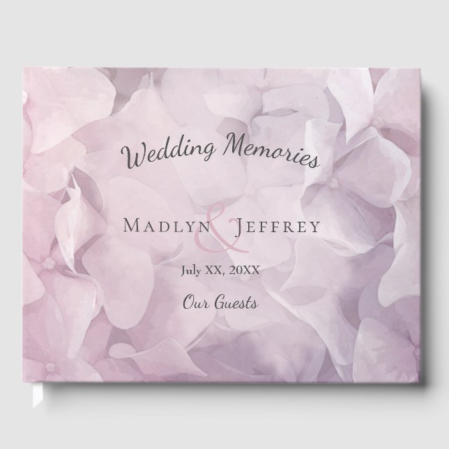 Blush Pink Purple Hydrangea Summer Floral Wedding Guest Book (Front)
