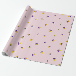 Blush Pink Purple Yellow Viola Floral Pattern Wrapping Paper