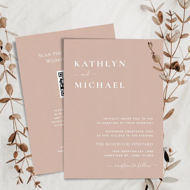 Blush Pink QR Code All In One Modern Chic Wedding Invitation (Creator Uploaded)