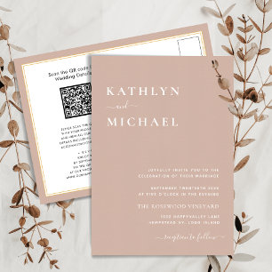 Blush Pink QR Code All In One Modern Chic Wedding Invitation Postcard