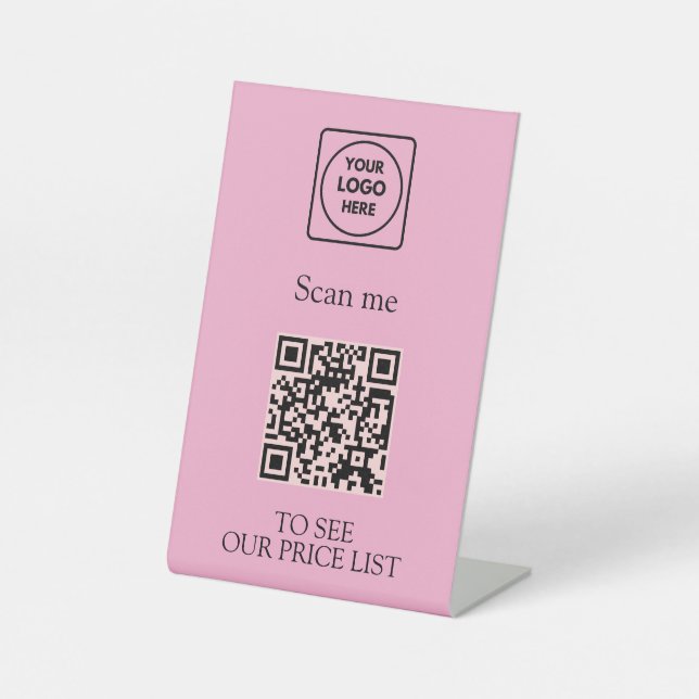Blush Pink QR Code Business Display Menu and Price Pedestal Sign (Front)
