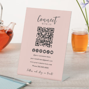 Blush Pink QR Code Connect With Us Social Media Pedestal Sign