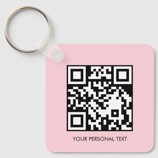 Blush Pink QR Code Minimal Custom Text Design Keychain (Front)