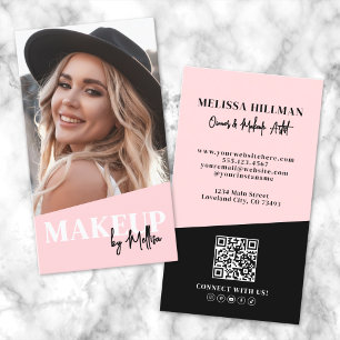 Blush Pink QR Code Photo Makeup Vertical Business Card