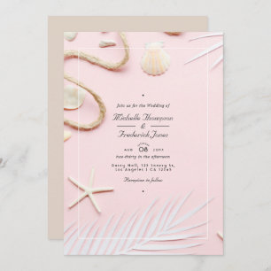 Blush Pink QR Code RSVP Beach Wedding Invitation