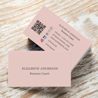 Blush pink qr code social media business card