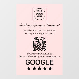 Blush Pink QR   Google Reviews Business Display Window Cling