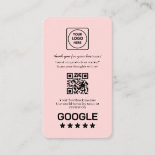 Blush Pink QR   Google Reviews Custom Feedback  Business Card
