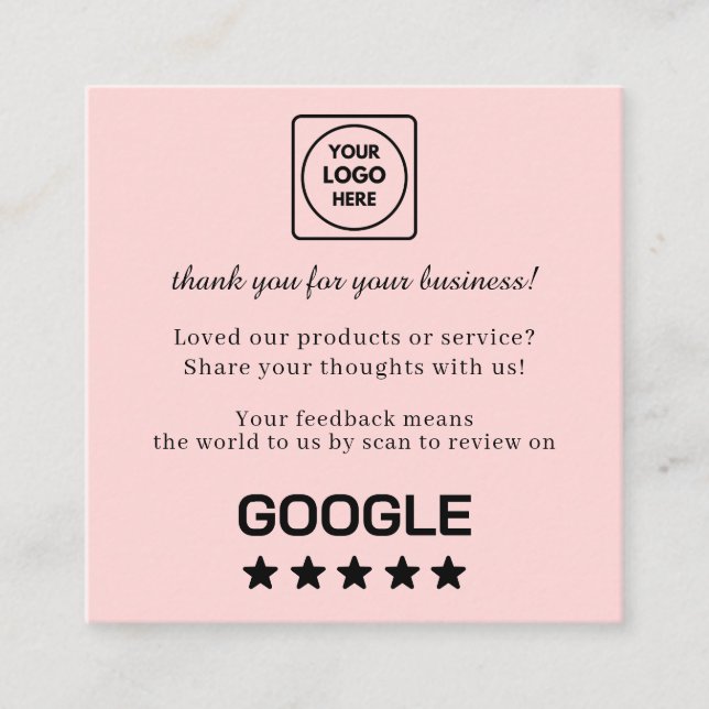 Blush Pink QR | Google Reviews Custom Feedback  Square Business Card (Front)