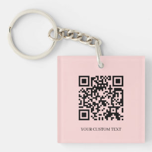 Blush Pink QR   Minimalist Custom Text Design Keychain