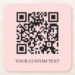 Blush Pink QR Minimalist Elegant Scan Me Design Square Paper Coaster