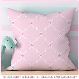 Blush Pink Quatrefoil Baby Girl Nursery Throw Pillow