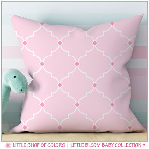 Blush Pink Quatrefoil Lattice Pattern Nursery Throw Pillow