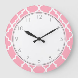 Blush Pink Quatrefoil Pattern Large Clock