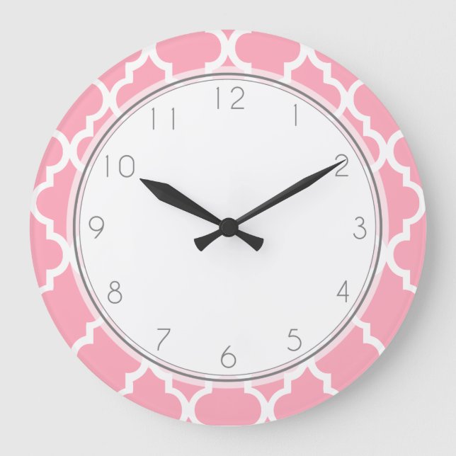 Blush Pink Quatrefoil Pattern Large Clock (Front)