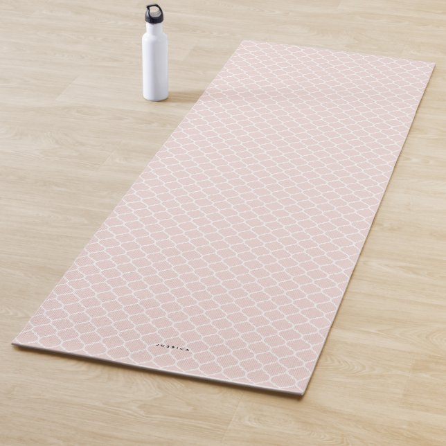 Blush Pink Quatrefoil Pattern Personalized Yoga Mat (In Situ)