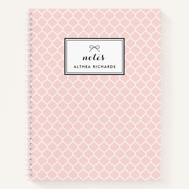 Blush Pink Quatrefoil Personalized Notebook (Front)