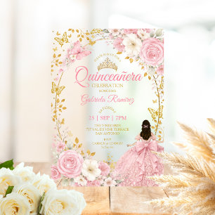 Blush Pink Quinceañera Golden Butterflies Acrylic Invitations