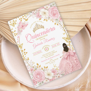 Blush Pink Quinceañera Golden Butterfly Invitation