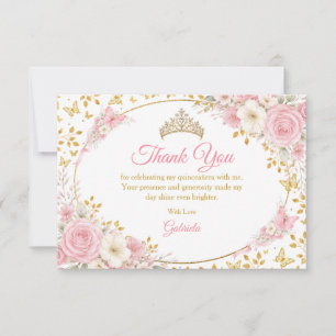 Blush Pink Quinceañera Golden Butterfly  Thank You Card