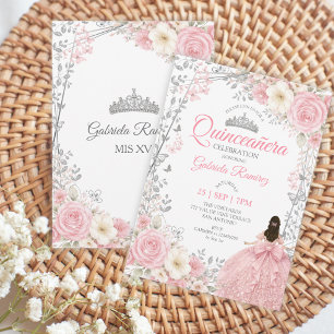 Blush Pink Quinceañera Silver Butterflies Invitation