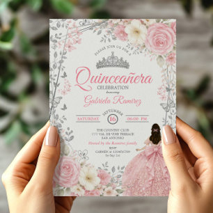 Blush Pink Quinceañera Silver Butterfly Invitation