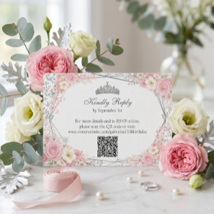 Blush Pink Quinceañera Silver Butterfly RSVP Card