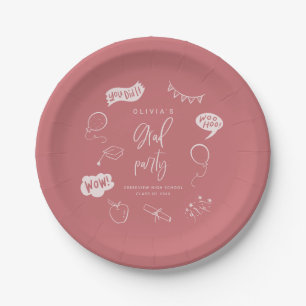 Blush Pink Quirky Grad Icons Graduation Party Paper Plate