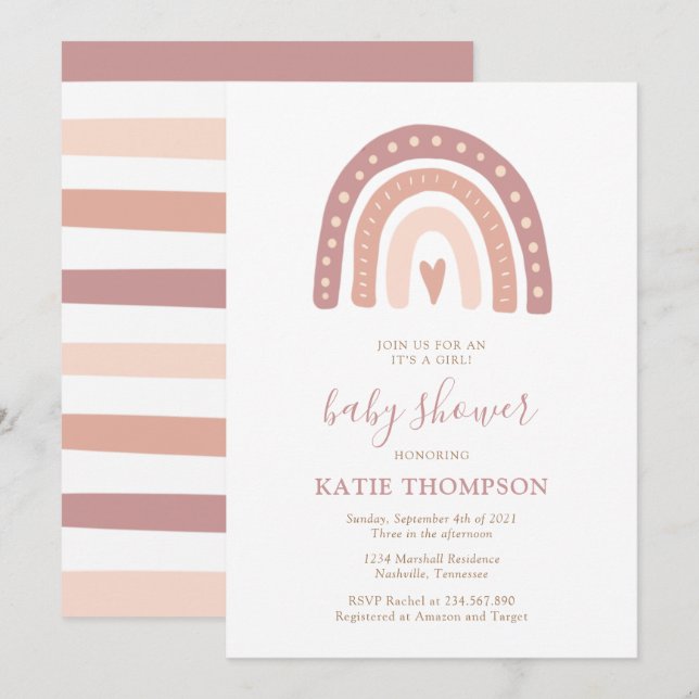 Blush Pink Rainbow It’s a Girl Baby Shower Invitation (Front/Back)