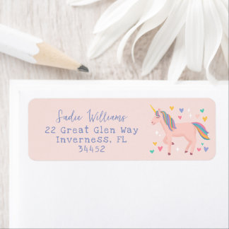 Blush Pink Rainbow Unicorn Adresse pour enfants