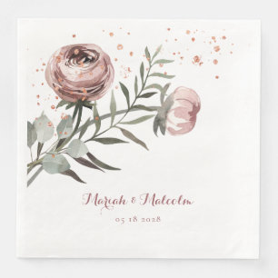 Blush Pink Ranunculus Eucalyptus Rose Gold Wedding Napkin