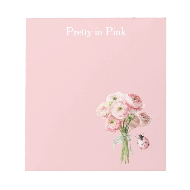 Blush Pink Ranunculus Flowers Ladybug Notepad (Front)