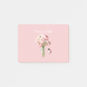 Blush Pink Ranunculus Flowers Ladybug Post-it Notes