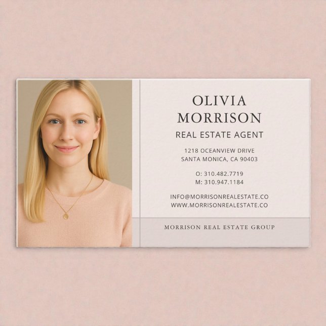 Blush Pink Real Estate Agent Photo  Business Card (Creator Uploaded)