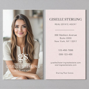 Blush Pink Real Estate Agent Photo Professional Business Card
