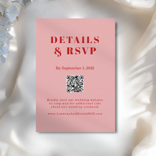 Blush Pink Red Bold Font QR Code Wedding RSVP  Enclosure Card
