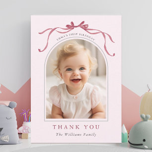 Blush Pink Red Bow Birthday Arch Photo Thank You Card