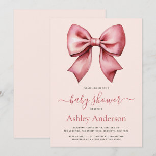 Blush Pink Red Bow Girl Baby Shower Invitation