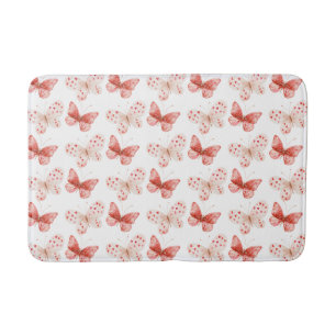 Blush Pink Red Butterflies   Bath Mat