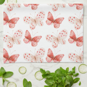 Blush Pink Red Butterflies   Kitchen Towel