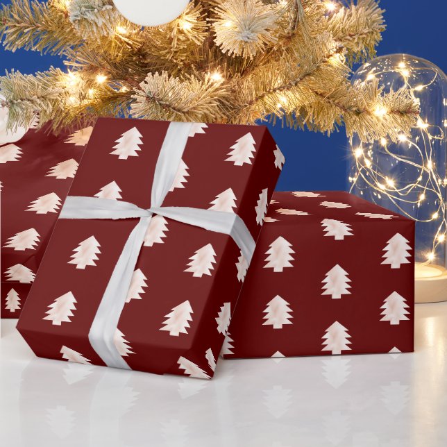 Blush Pink Red Christmas Trees   Wrapping Paper (Holidays)