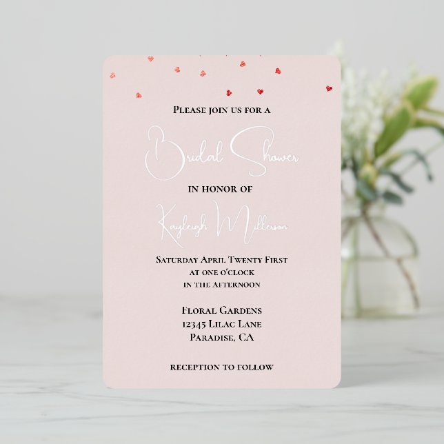 Blush Pink Red Falling Hearts Bridal Shower (Standing Front)